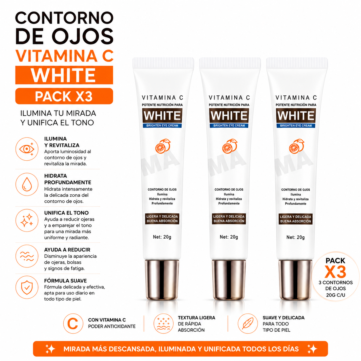 PACK 3 CONTORNO DE OJOS VITAMINA C WHITE 20G BIOAQUA - 1