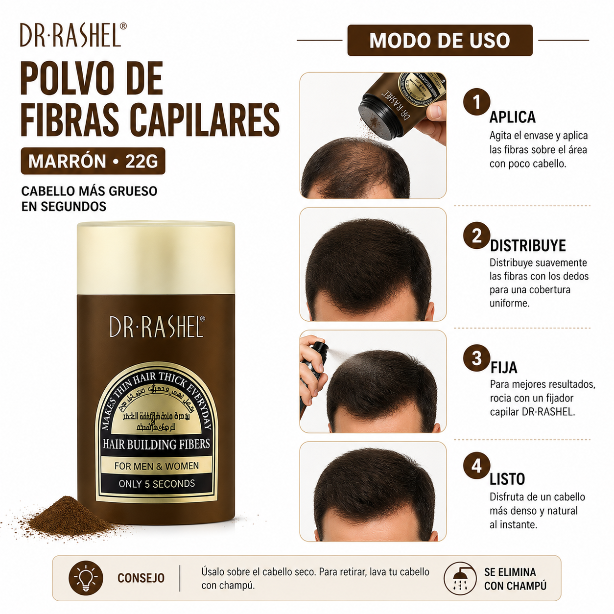 POLVO DE FIBRAS CAPILARES MARRÓN 22G DR RASHEL - 3