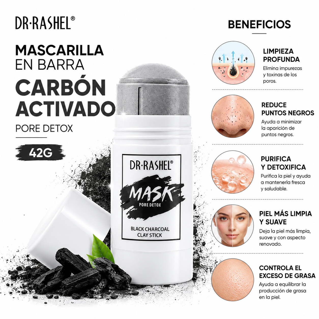 PACK 2 MASCARILLA EN BARRA CARBÓN ACTIVADO 42G DR RASHEL - 2