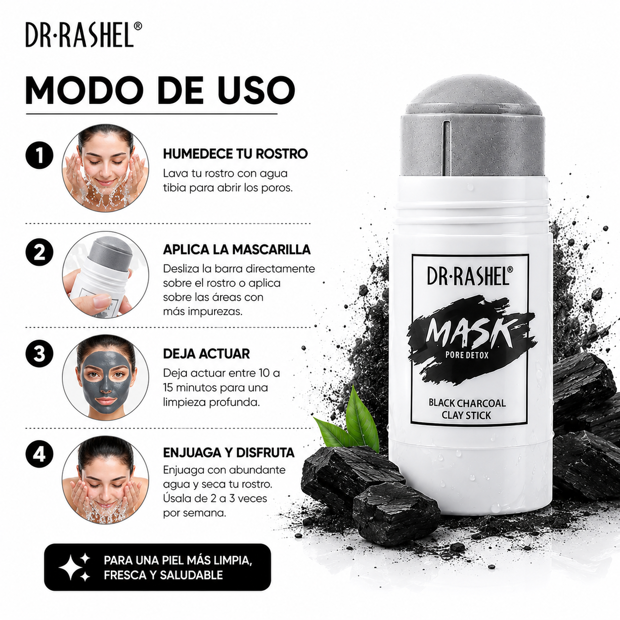 PACK 2 MASCARILLA EN BARRA CARBÓN ACTIVADO 42G DR RASHEL - 3