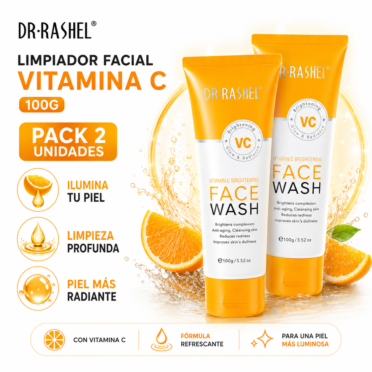 PACK 2 LIMPIADOR FACIAL VITAMINA C 100G DR RASHEL - 1
