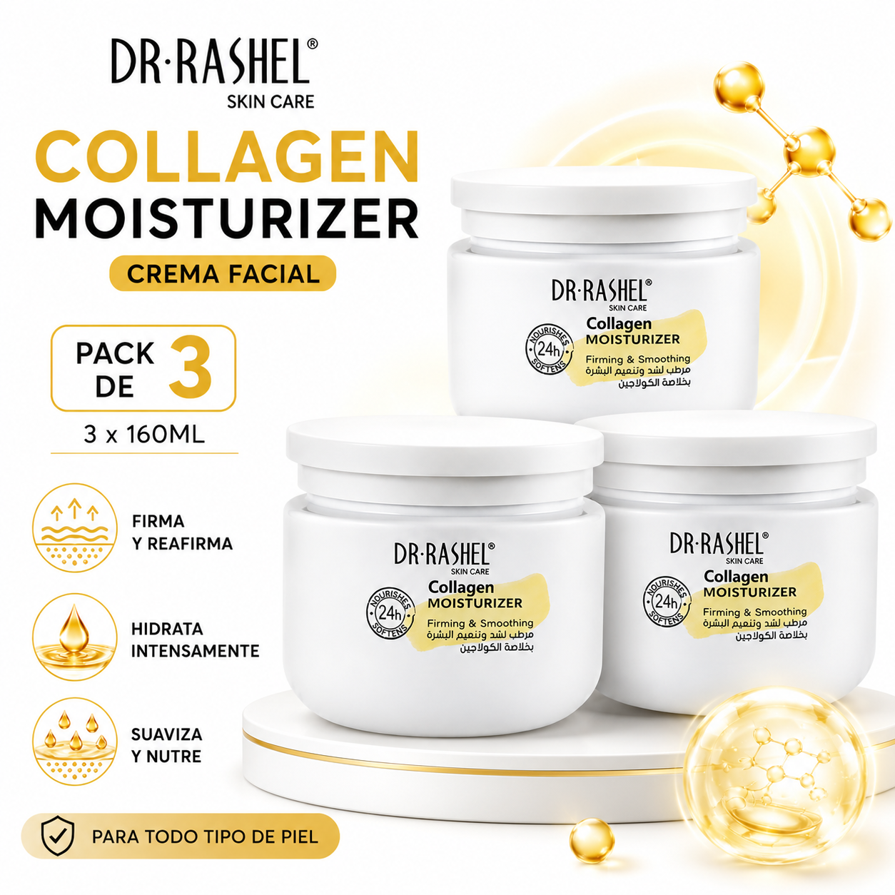 PACK 3 CREMA FACIAL COLLAGEN MOISTURIZER 160ML DR RASHEL - 1