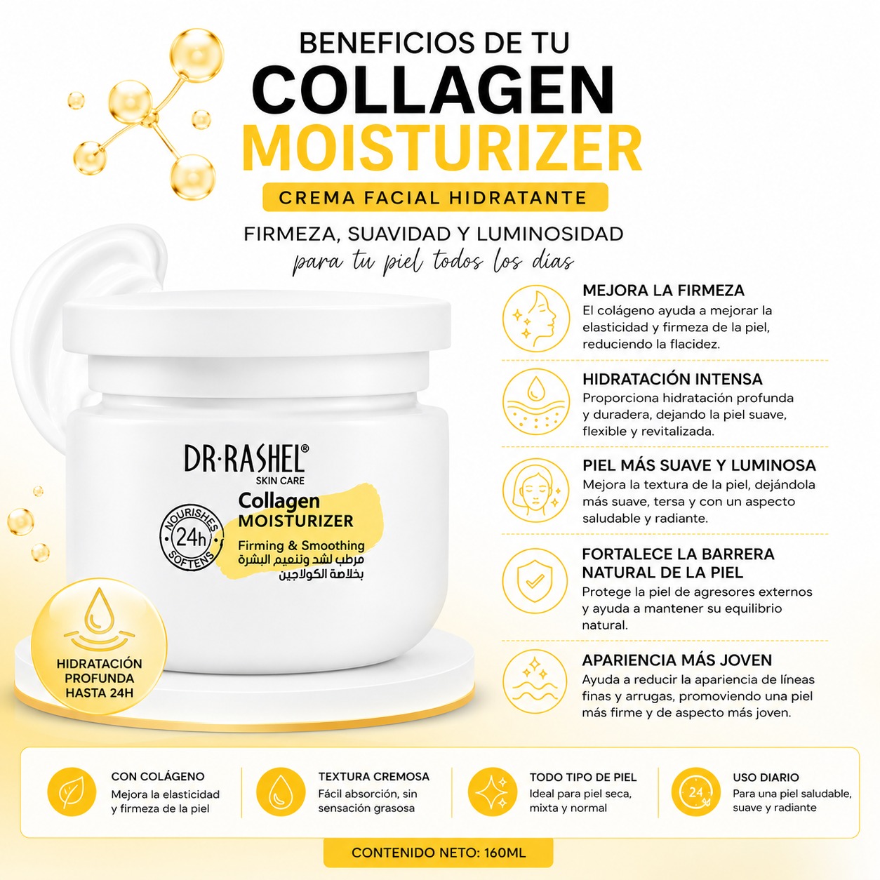 PACK 3 CREMA FACIAL COLLAGEN MOISTURIZER 160ML DR RASHEL - 2