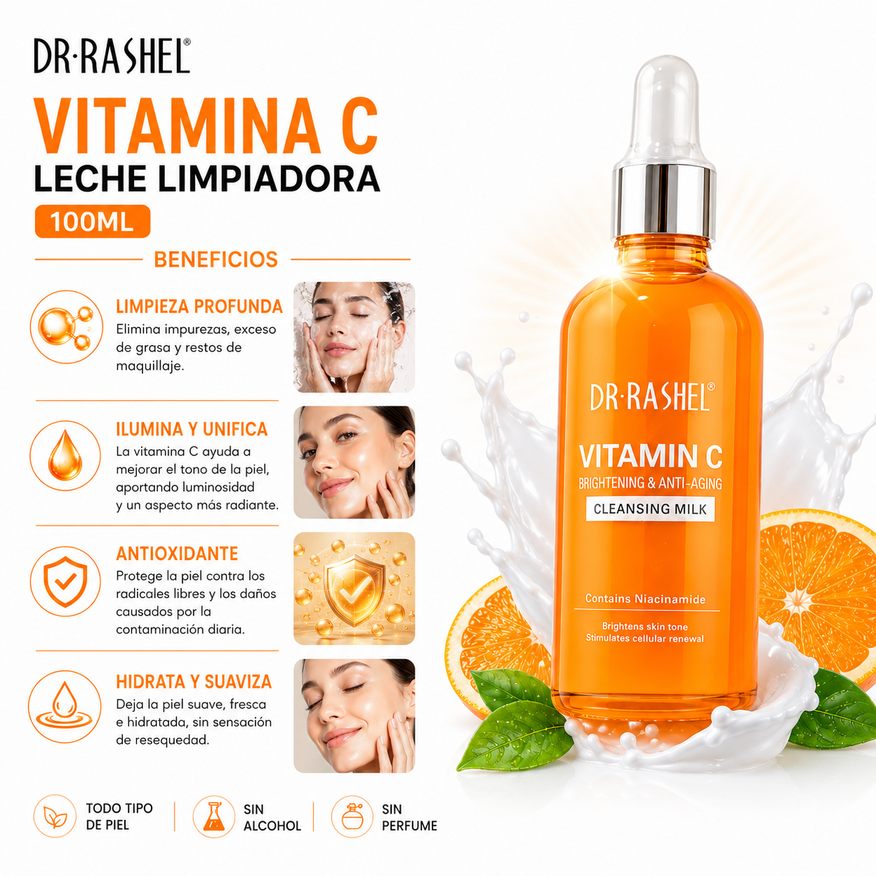 PACK 3 LECHE LIMPIADORA VITAMINA C 100ML DR RASHEL - 2