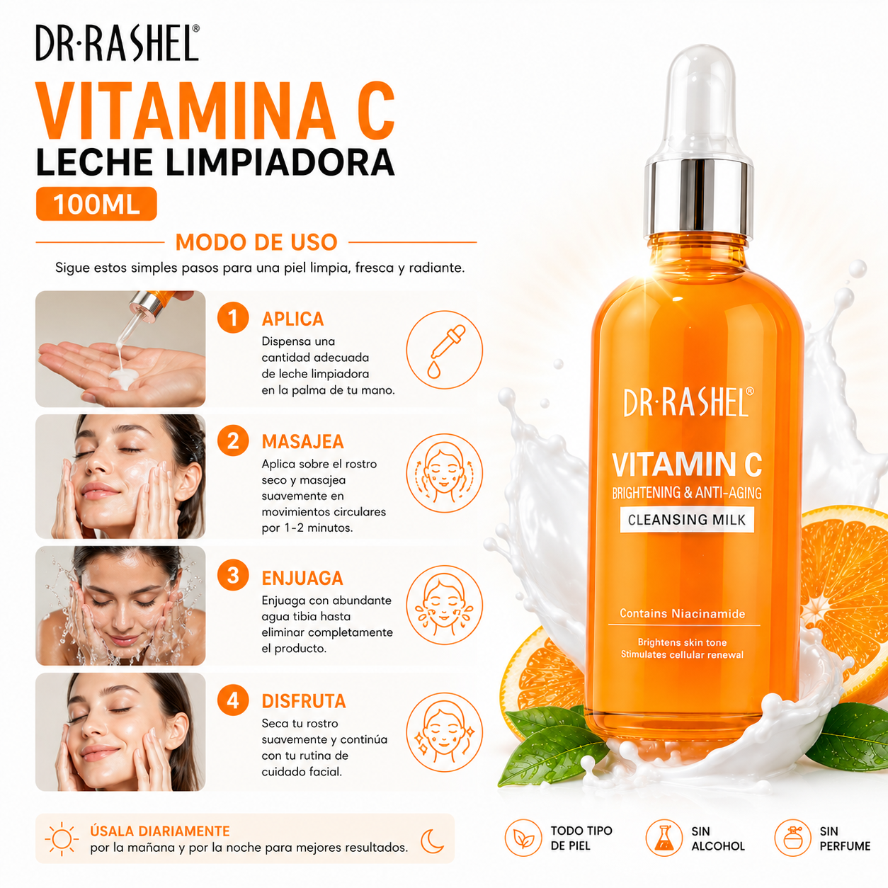 PACK 3 LECHE LIMPIADORA VITAMINA C 100ML DR RASHEL - 3