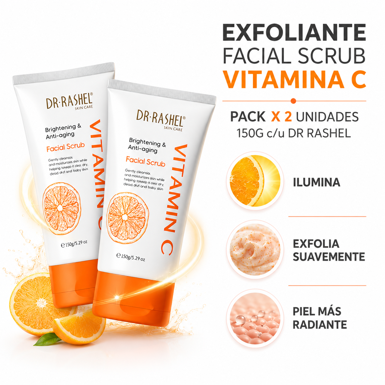 PACK 2 EXFOLIANTE FACIAL SCRUB VITAMINA C 150G DR RASHEL - 1