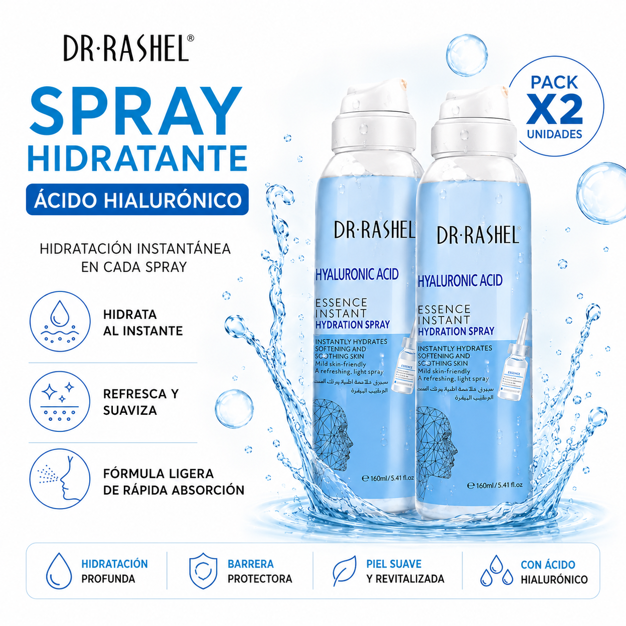 PACK 2 SPRAY HIDRATANTE ÁCIDO HIALURÓNICO 160ML DR RASHEL - 1