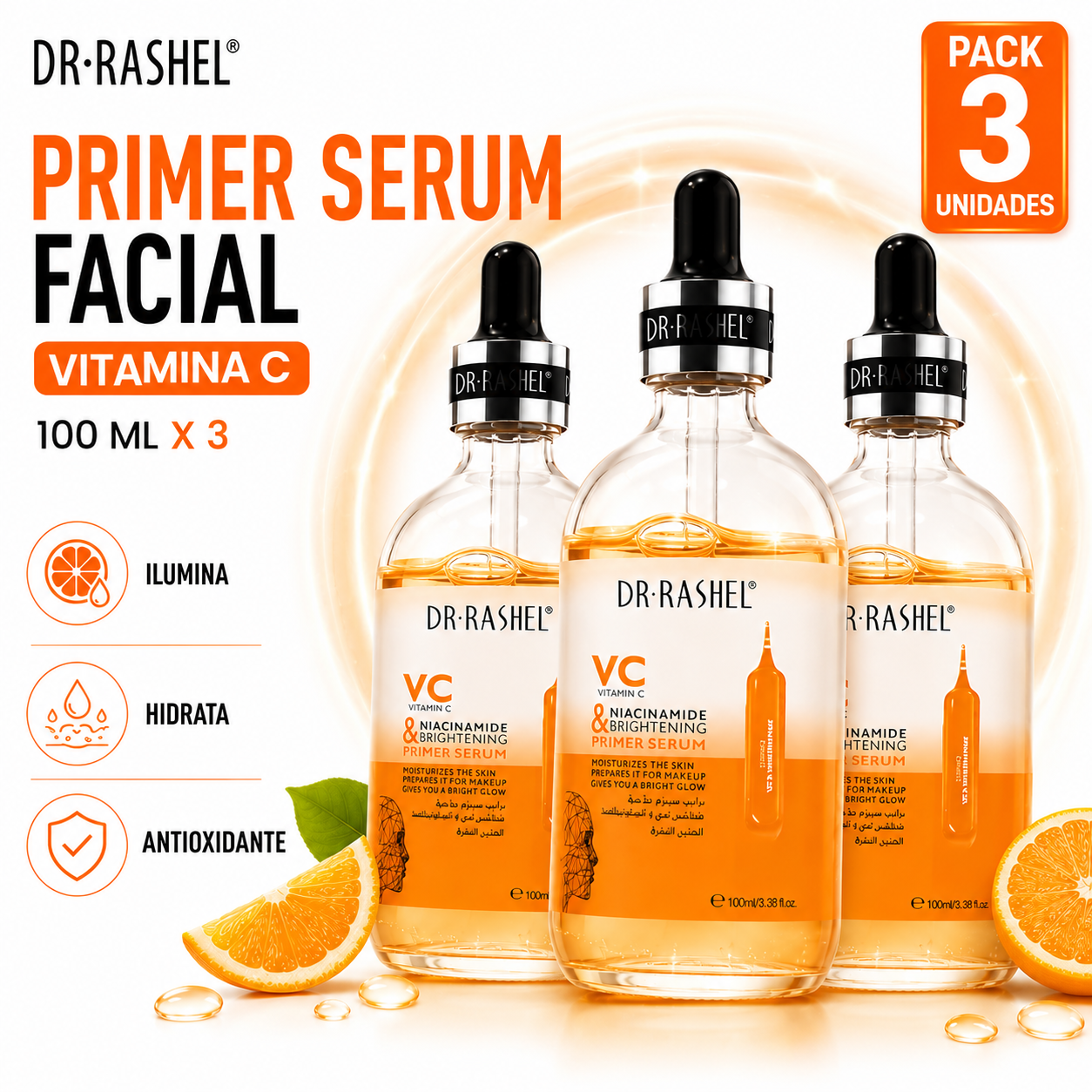 PACK 3 PRIMER SERUM FACIAL VITAMINA C 100 ML DR RASHEL - 1