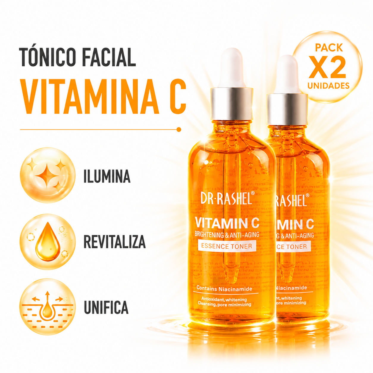 PACK 2 TĂNICO FACIAL VITAMINA C 100ML DR RASHEL - 1