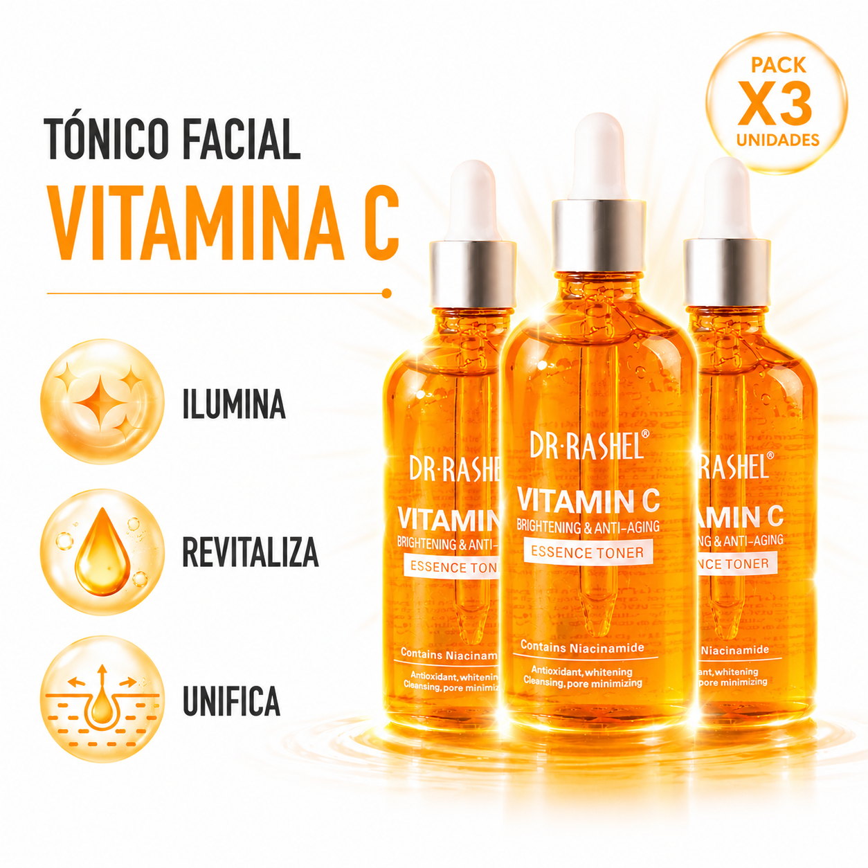PACK 3 TÓNICO FACIAL VITAMINA C 100ML DR RASHEL - 1