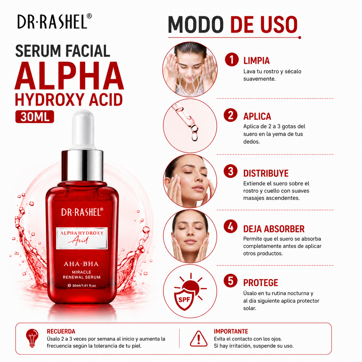 SERUM FACIAL ALPHA HYDROXY ACID 30ML DR RASHEL - 3