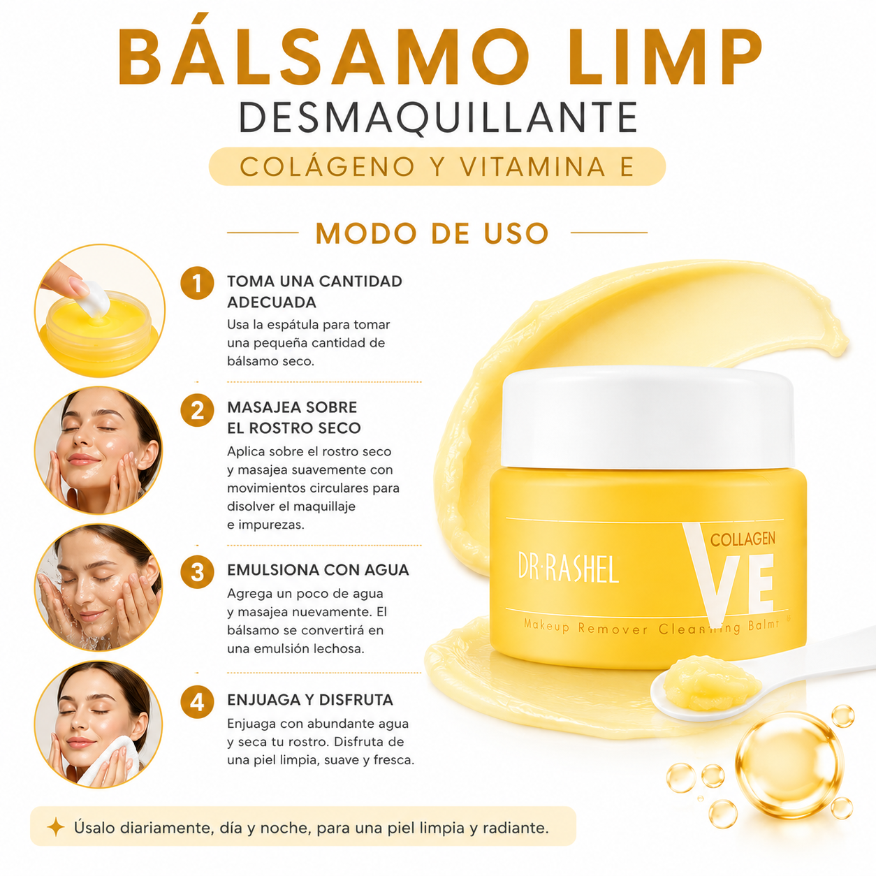 PACK 3 BÁLSAMO LIMP DESMAQUILLANTE COLÁGENO VITAMINA E 100G DR RASHEL - 3