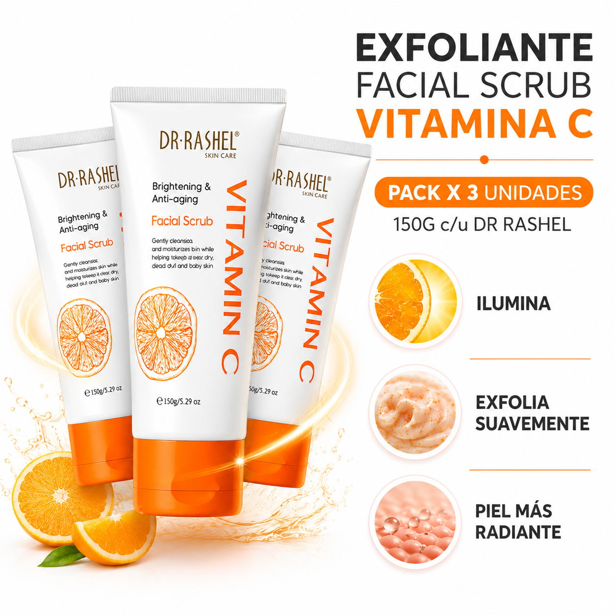 PACK 3 EXFOLIANTE FACIAL SCRUB VITAMINA C 150G DR RASHEL - 1