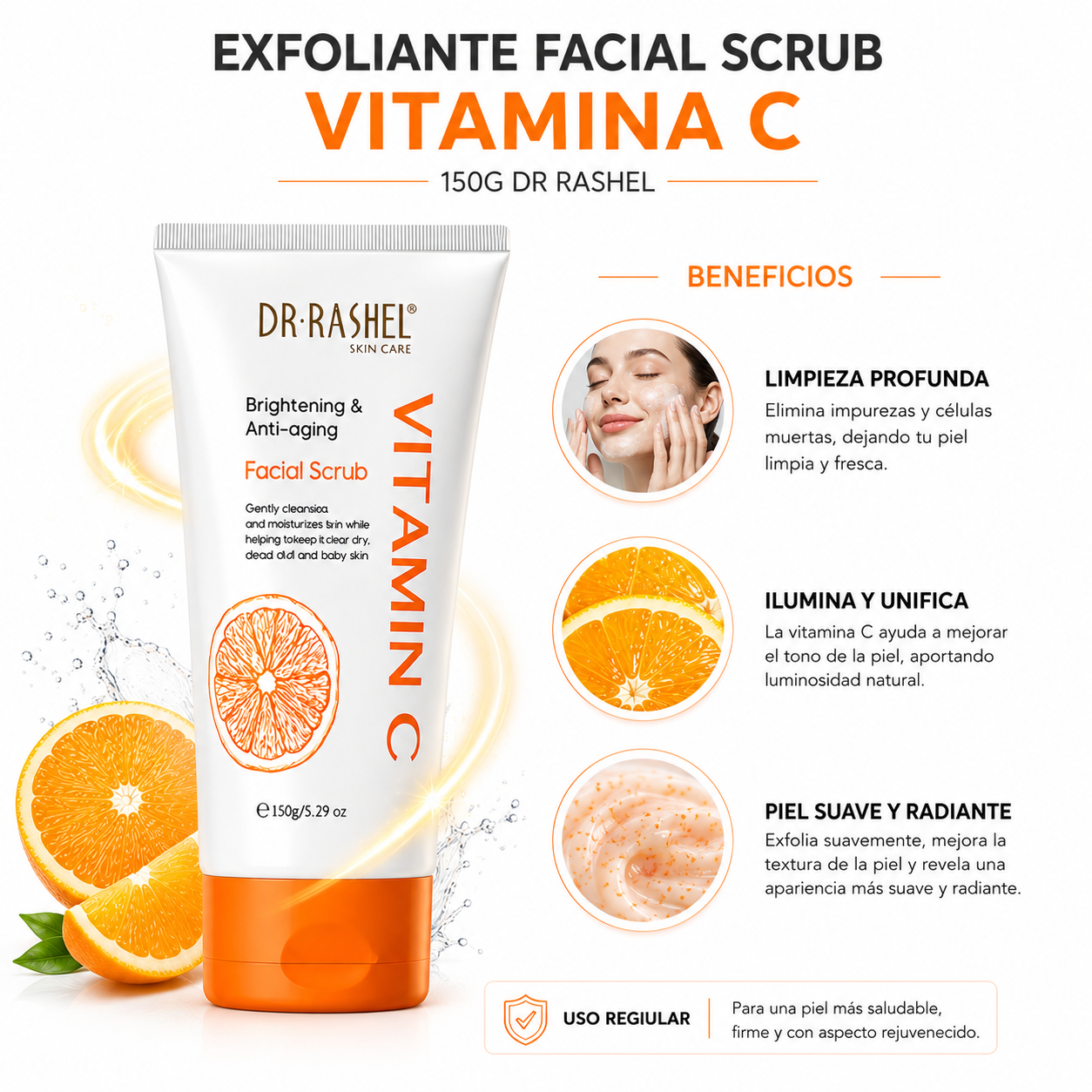 PACK 3 EXFOLIANTE FACIAL SCRUB VITAMINA C 150G DR RASHEL - 2