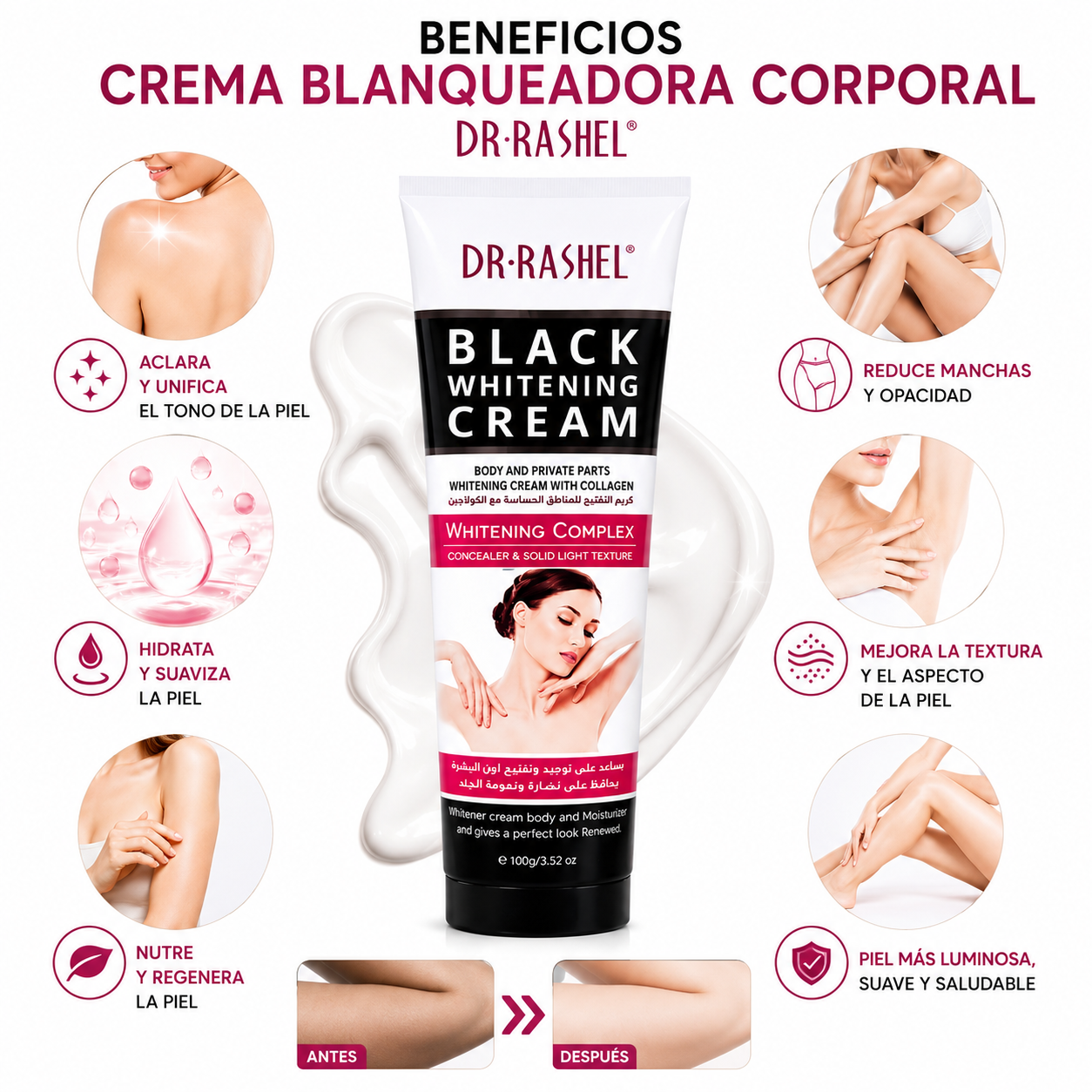 PACK 3 CREMA BLANQUEADORA CORPORAL CLÁSICA 100G DR RASHEL - 2