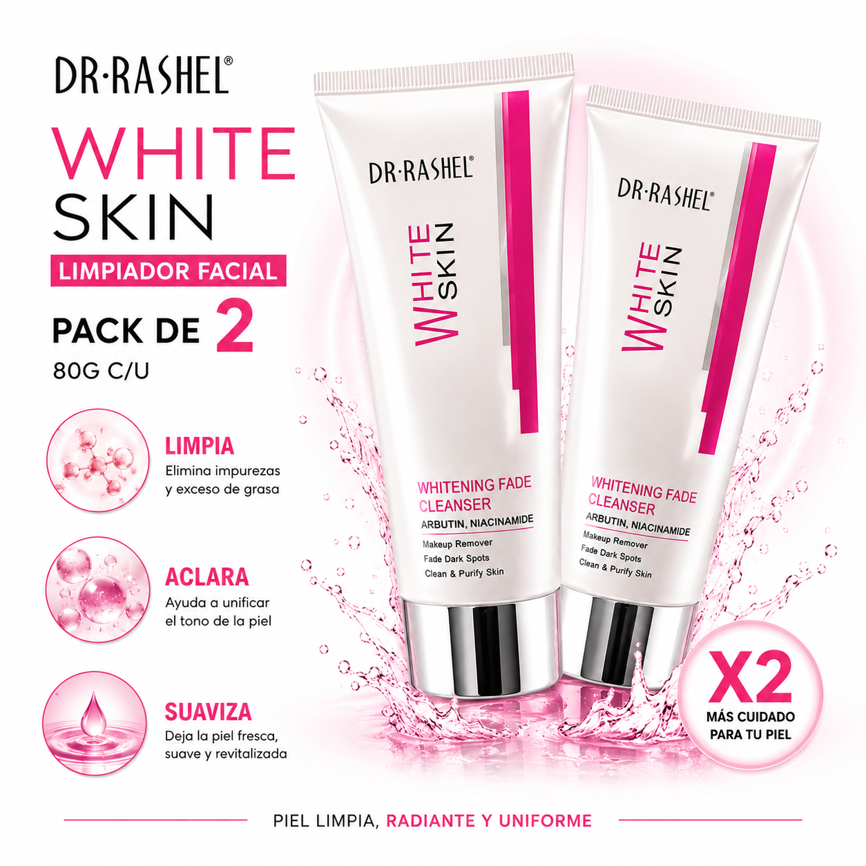 PACK 2 LIMPIADOR FACIAL WHITE SKIN 80G DR RASHEL - 1