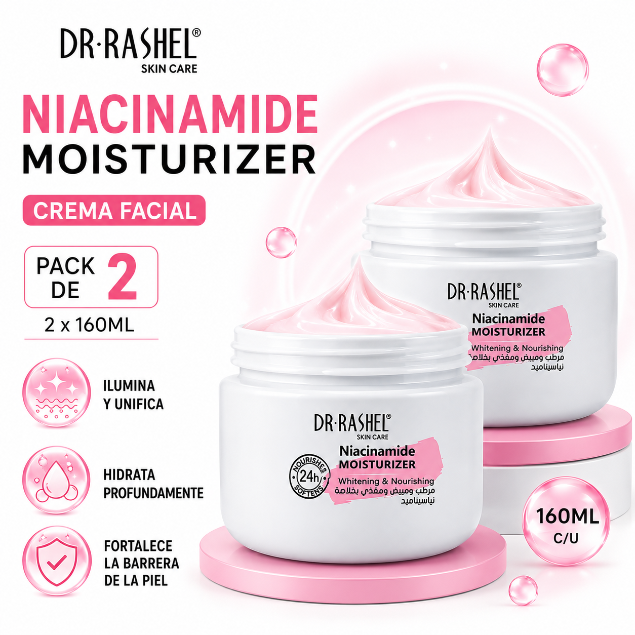 PACK 2 CREMA FACIAL NIACINAMIDE MOISTURIZER 160ML DR RASHEL - 1
