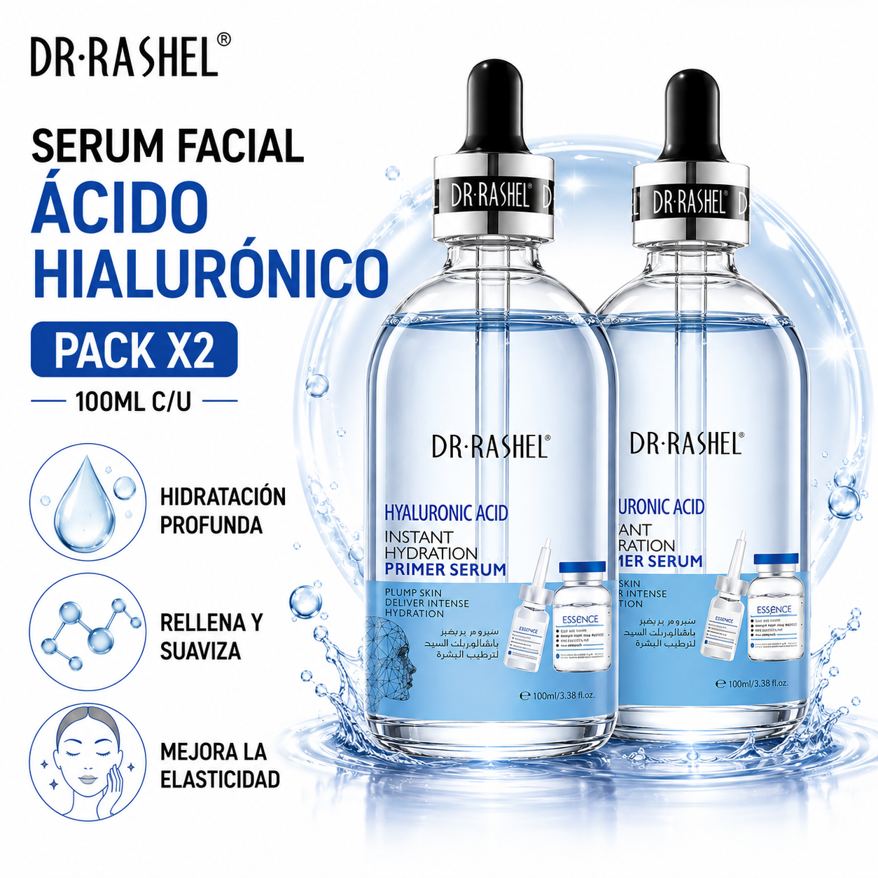 PACK 2 SERUM FACIAL ÁCIDO HIALURÓNICO 100ML DR RASHEL - 1
