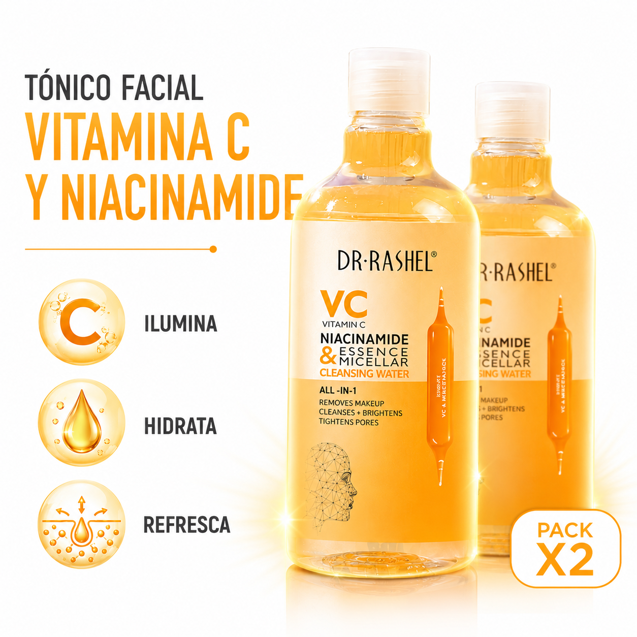 PACK 2 TÓNICO FACIAL VITAMINA C Y NIACINAMIDE 500ML DR RASHEL - 1