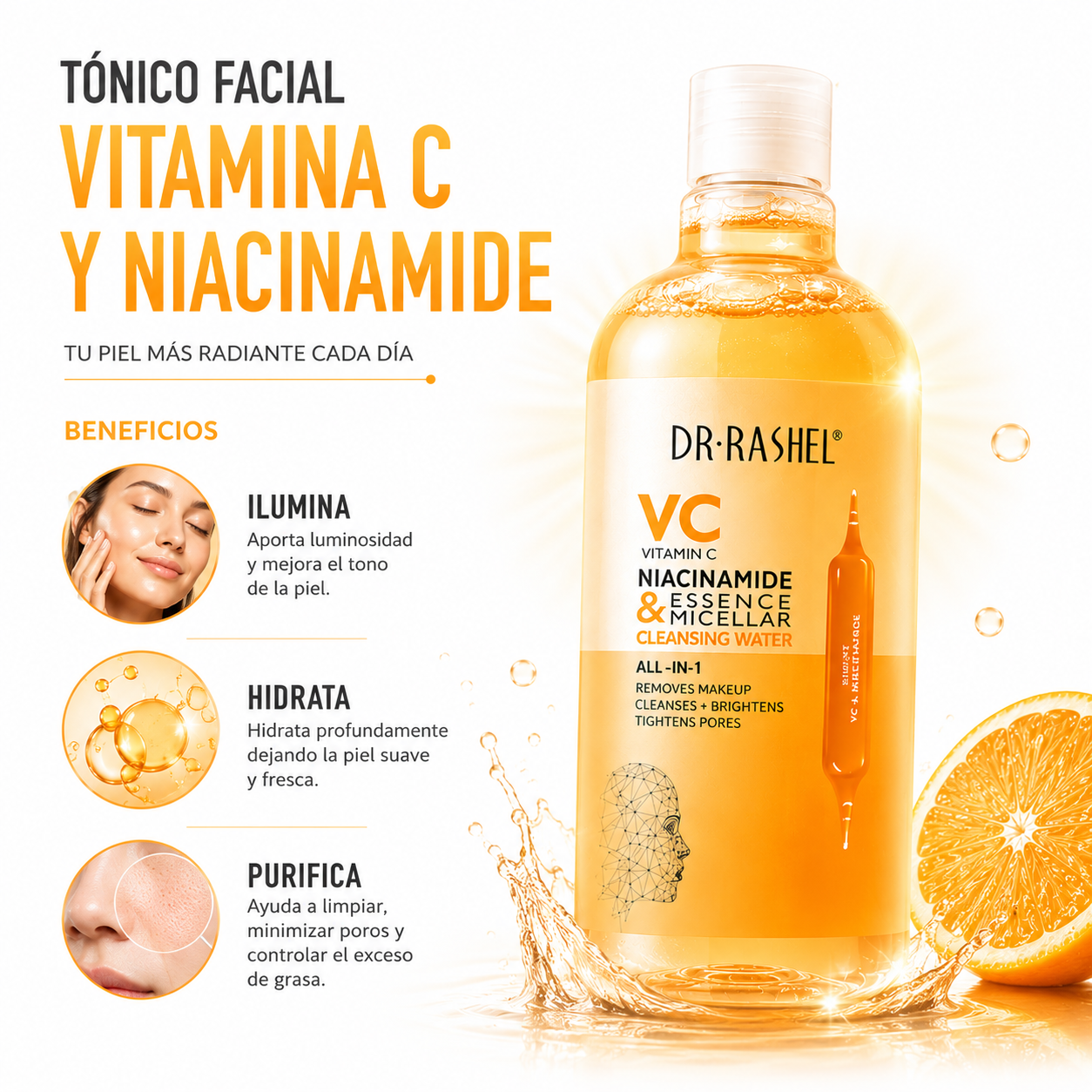PACK 2 TÓNICO FACIAL VITAMINA C Y NIACINAMIDE 500ML DR RASHEL - 2