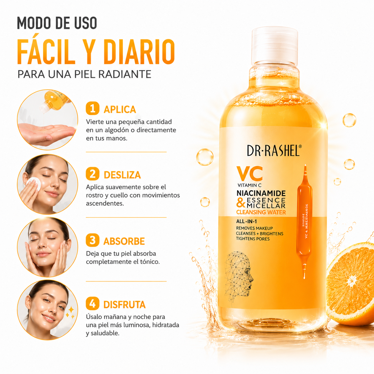 PACK 2 TÓNICO FACIAL VITAMINA C Y NIACINAMIDE 500ML DR RASHEL - 3