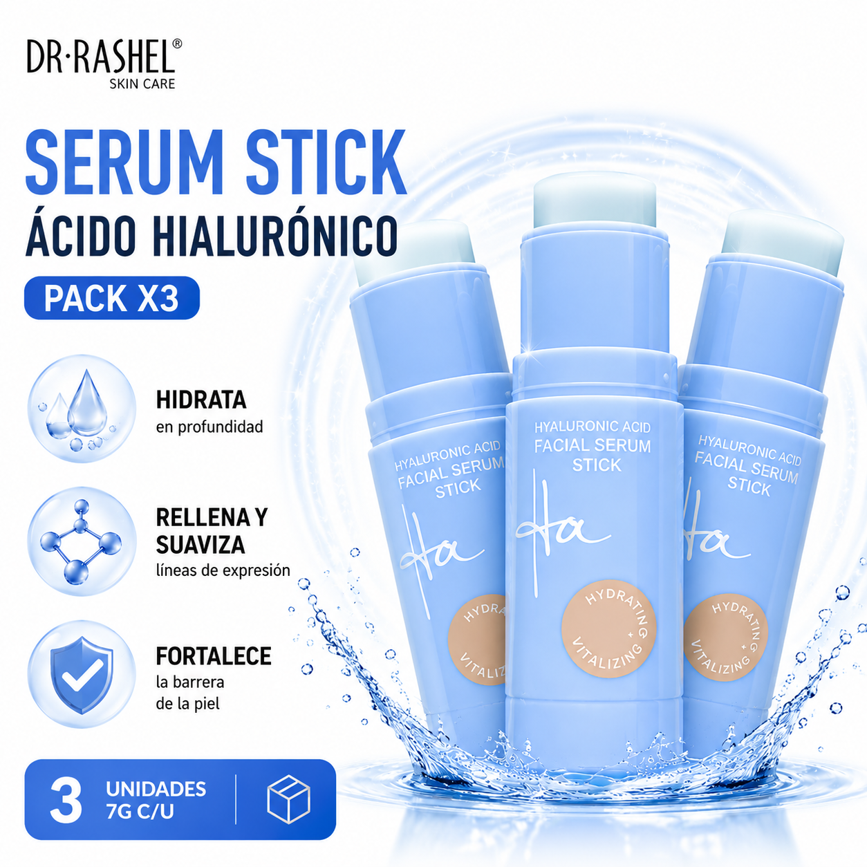 PACK 3 SERUM STICK ÁCIDO HIALURÓNICO 7G DR RASHEL - 1