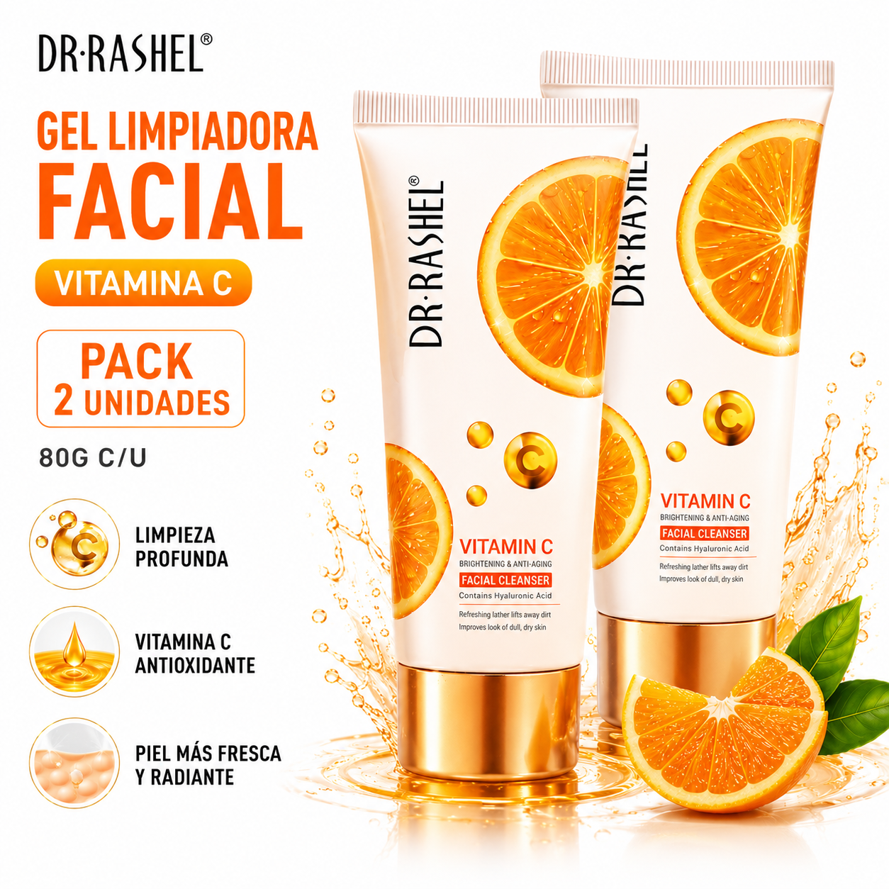 PACK 2 GEL LIMPIADORA FACIAL VITAMINA C 80G DR RASHEL - 1