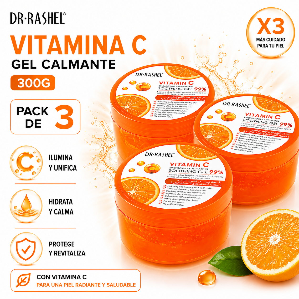 PACK 3 GEL CALMANTE VITAMINA C 300G DR RASHEL - 1