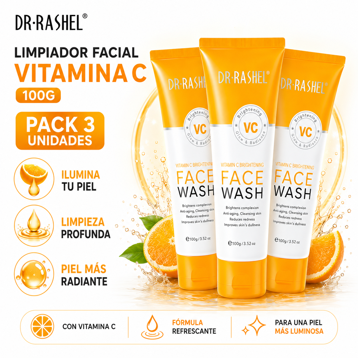 PACK 3 LIMPIADOR FACIAL VITAMINA C 100G DR RASHEL - 1
