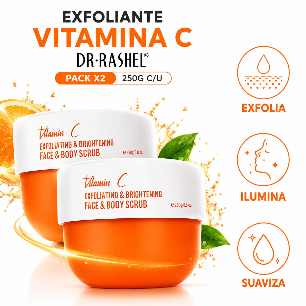 PACK 2 EXFOLIANTE CORPORAL Y FACIAL VITAMINA C 250G DR RASHEL - 1