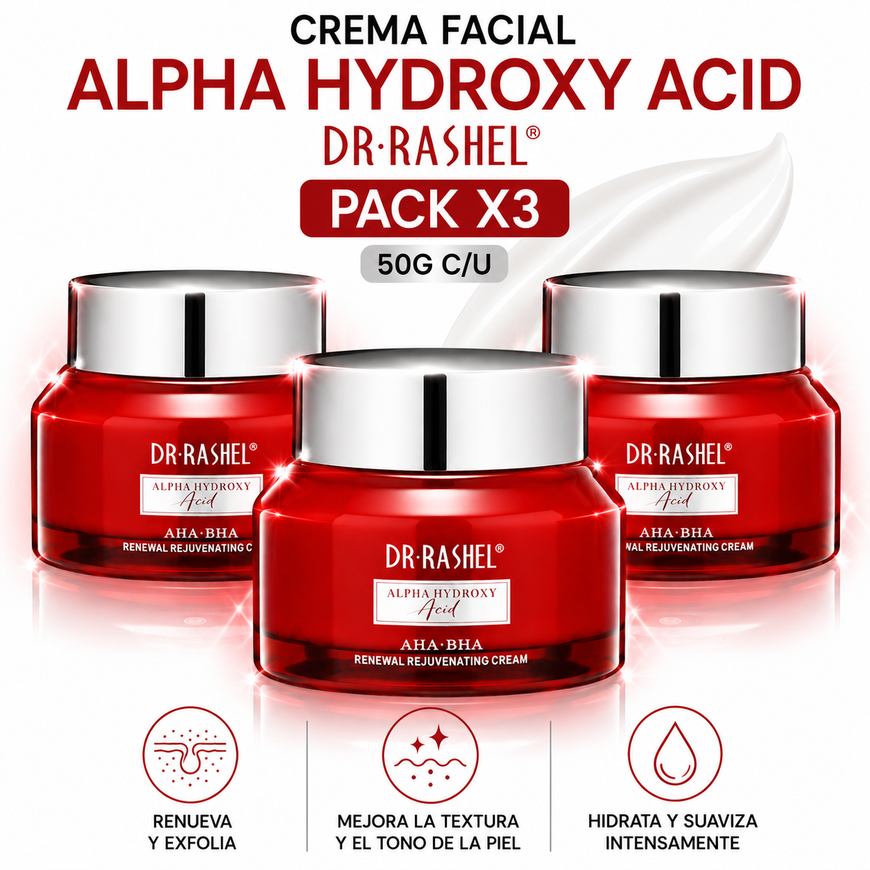 PACK 3 CREMA FACIAL ALPHA HYDROXY ACID 50G DR RASHEL - 1