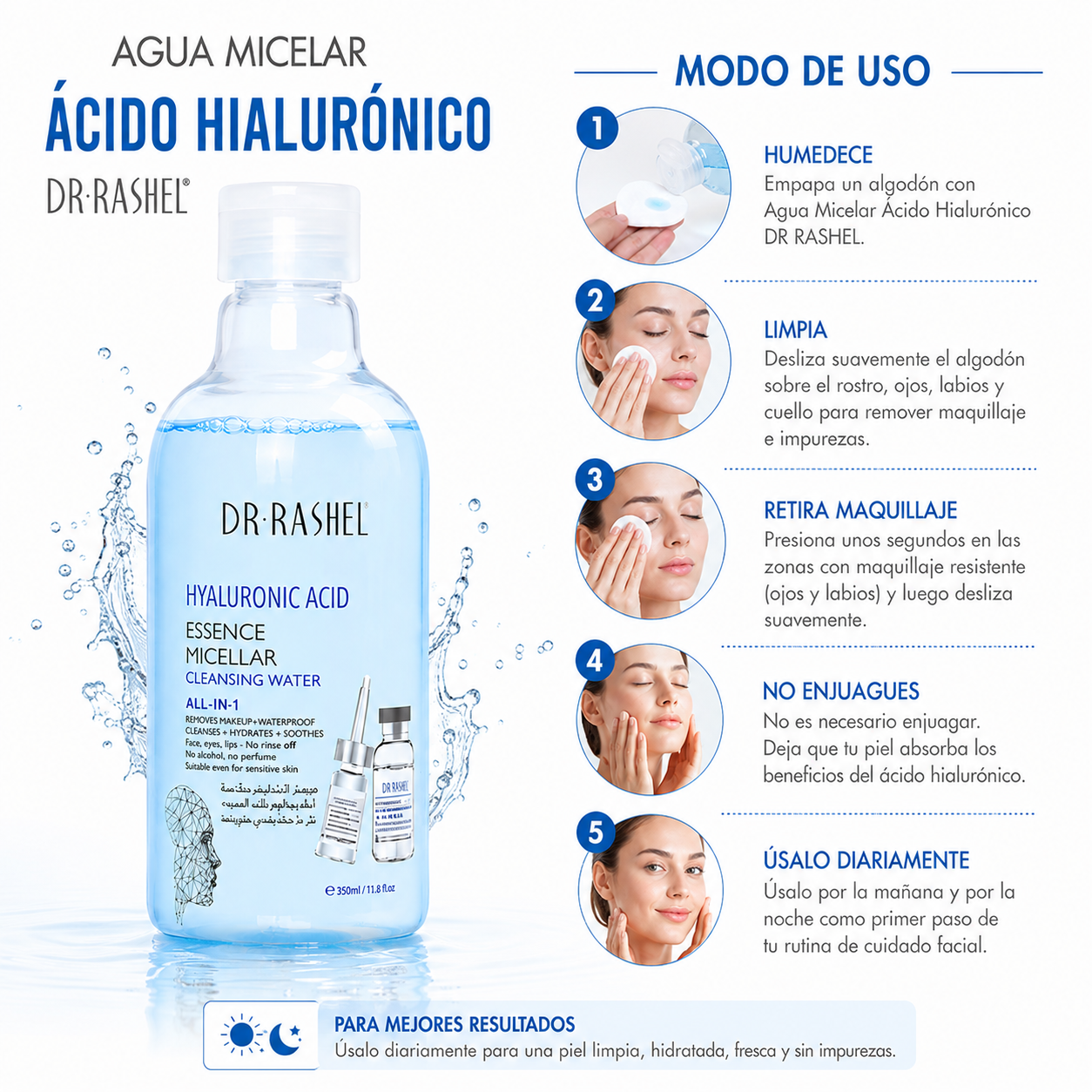 PACK 3 AGUA MICELAR ÁCIDO HIALURÓNICO 350ML DR RASHEL - 2