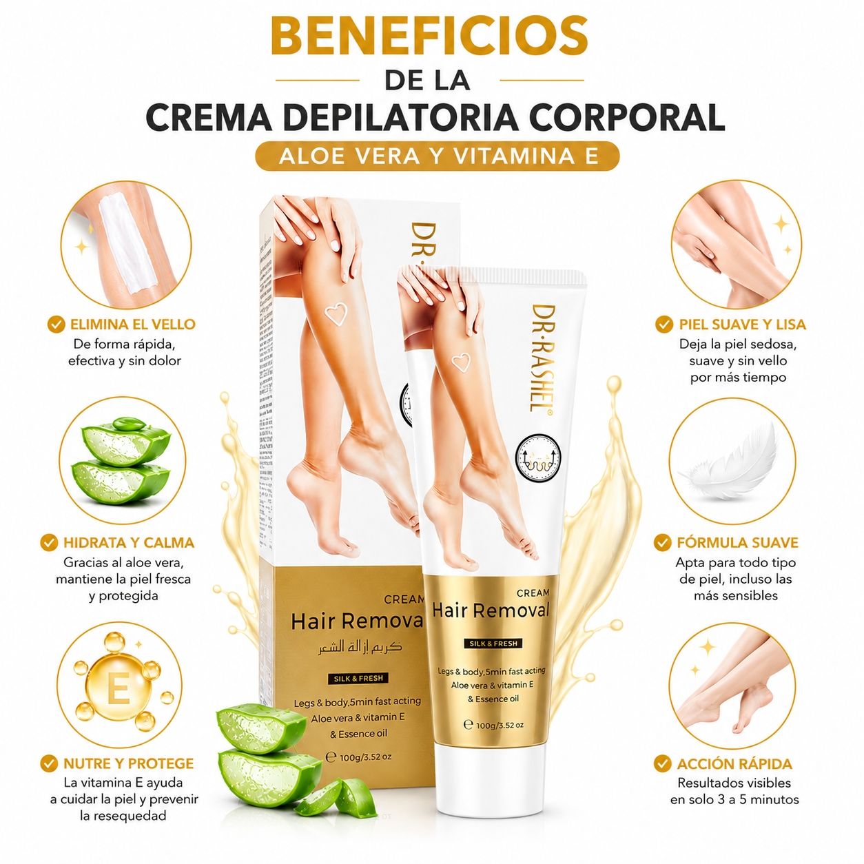 PACK 2 CREMA DEPILATORIA CORPORAL ALOE VERA Y VITAMINA E 100G DR RASHEL - 2