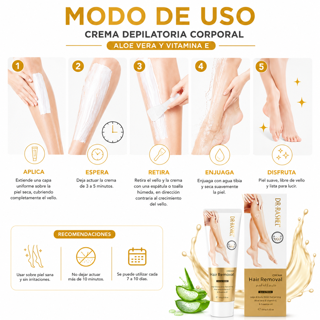 PACK 2 CREMA DEPILATORIA CORPORAL ALOE VERA Y VITAMINA E 100G DR RASHEL - 3