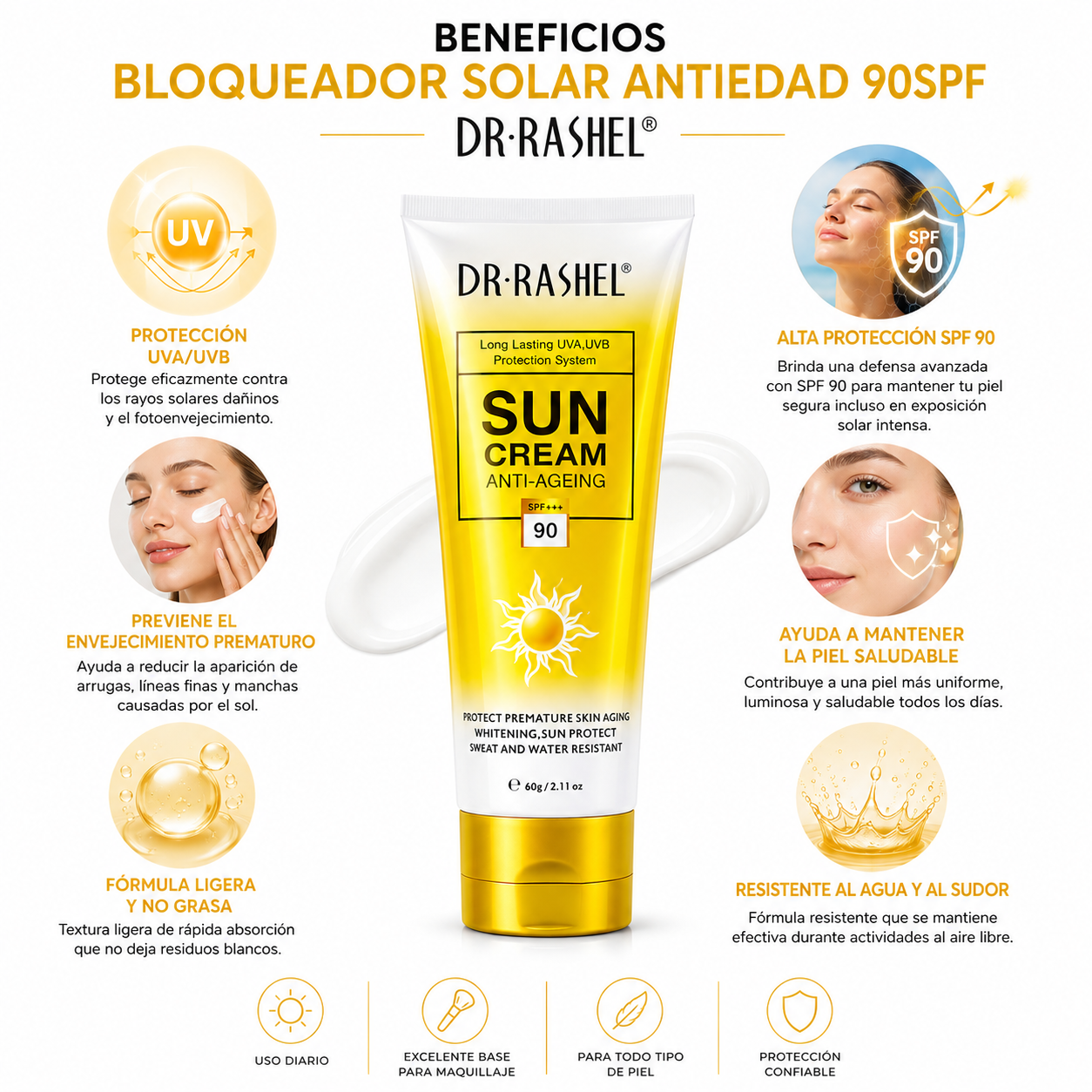 PACK 2 BLOQUEADOR SOLAR ANTIEDAD 90SPF 60G DR RASHEL - 2
