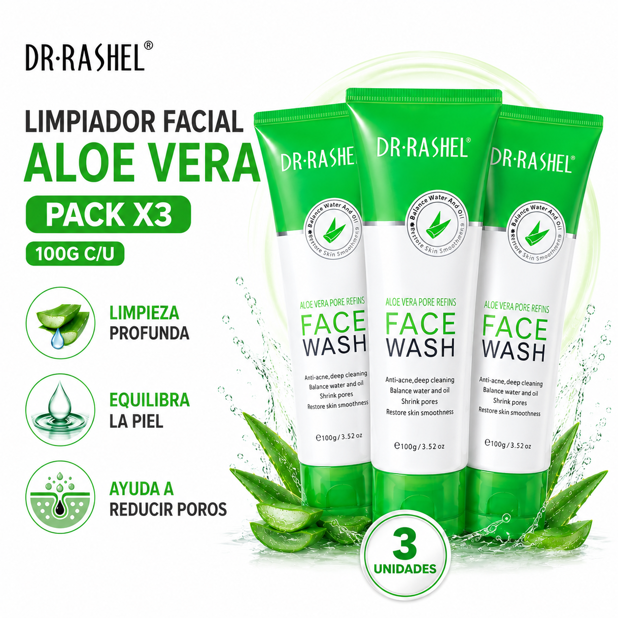 PACK 3 LIMPIADOR FACIAL ALOE VERA 100G DR RASHEL - 1