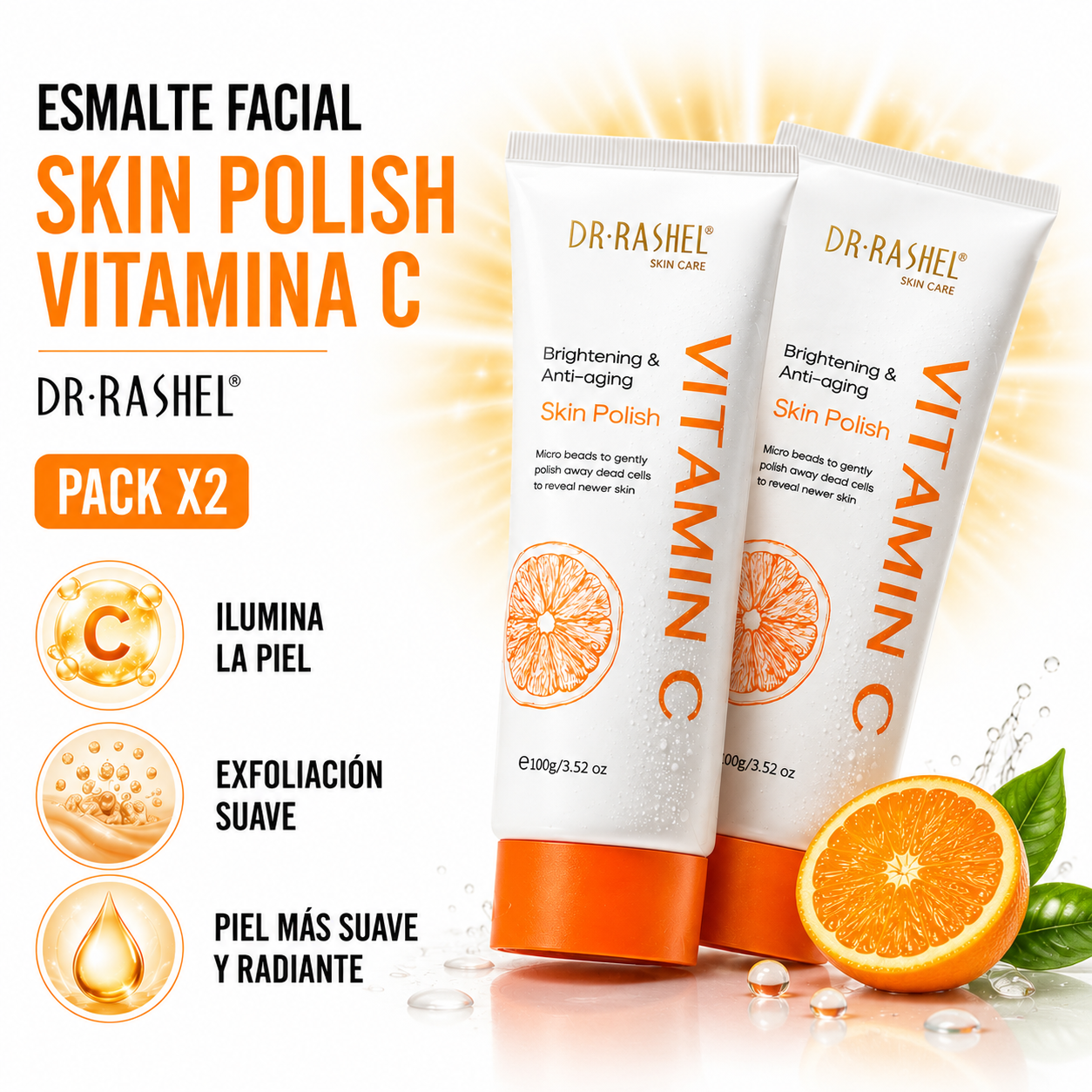 PACK 2 ESMALTE FACIAL SKIN POLISH VITAMINA C 100G DR RASHEL - 1