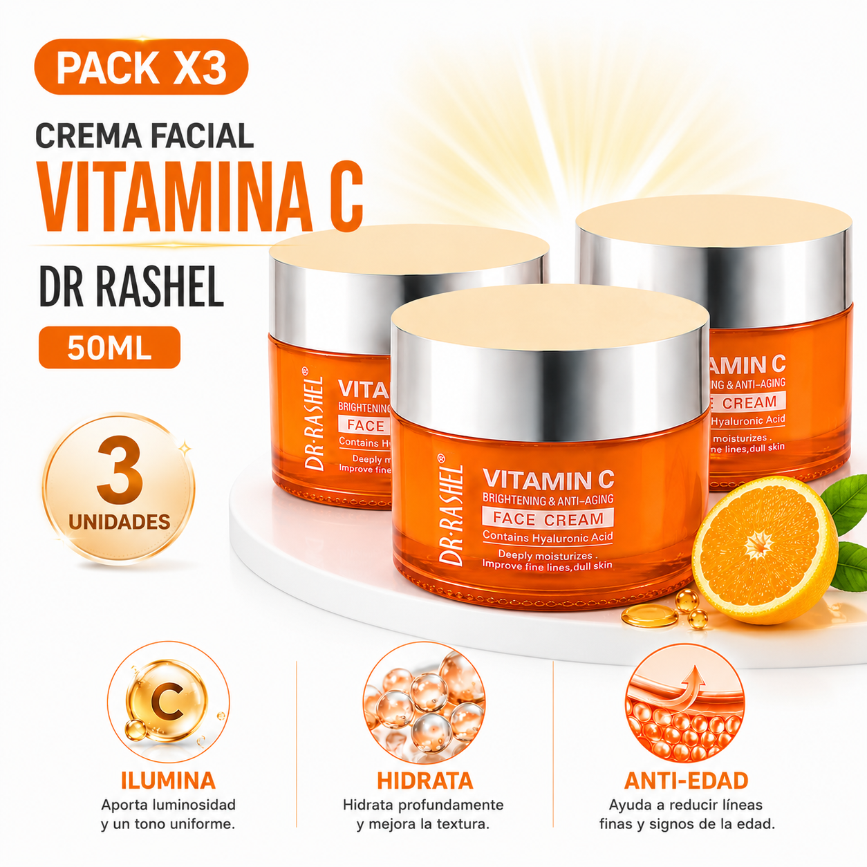 PACK 3 CREMA FACIAL VITAMINA C 50ML DR RASHEL - 1