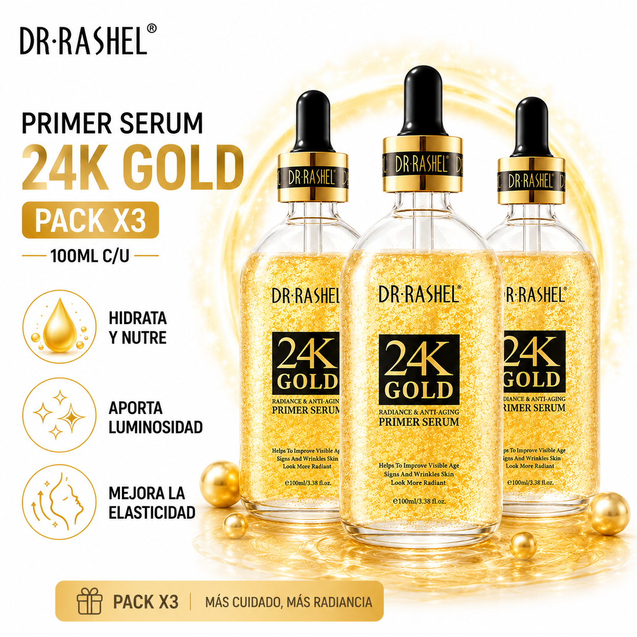 PACK 3 PRIMER SERUM 24K GOLD 100ML DR RASHEL - 1