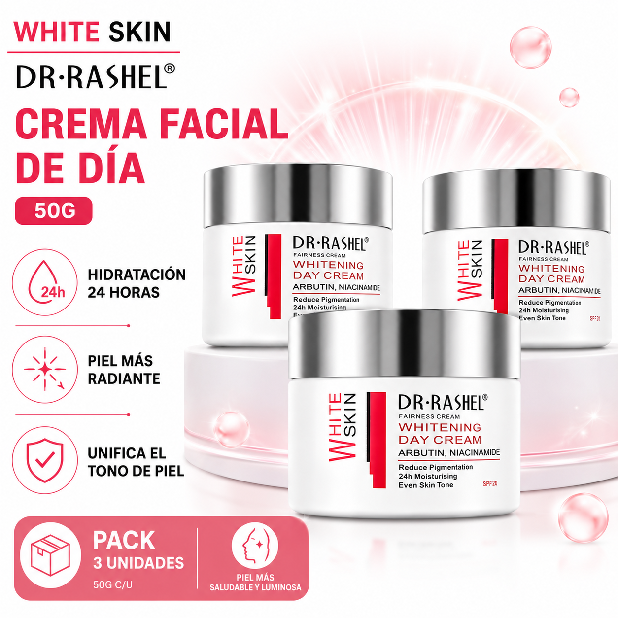PACK 3 CREMA FACIAL DE DÍA WHITE SKIN 50G DR RASHEL - 1