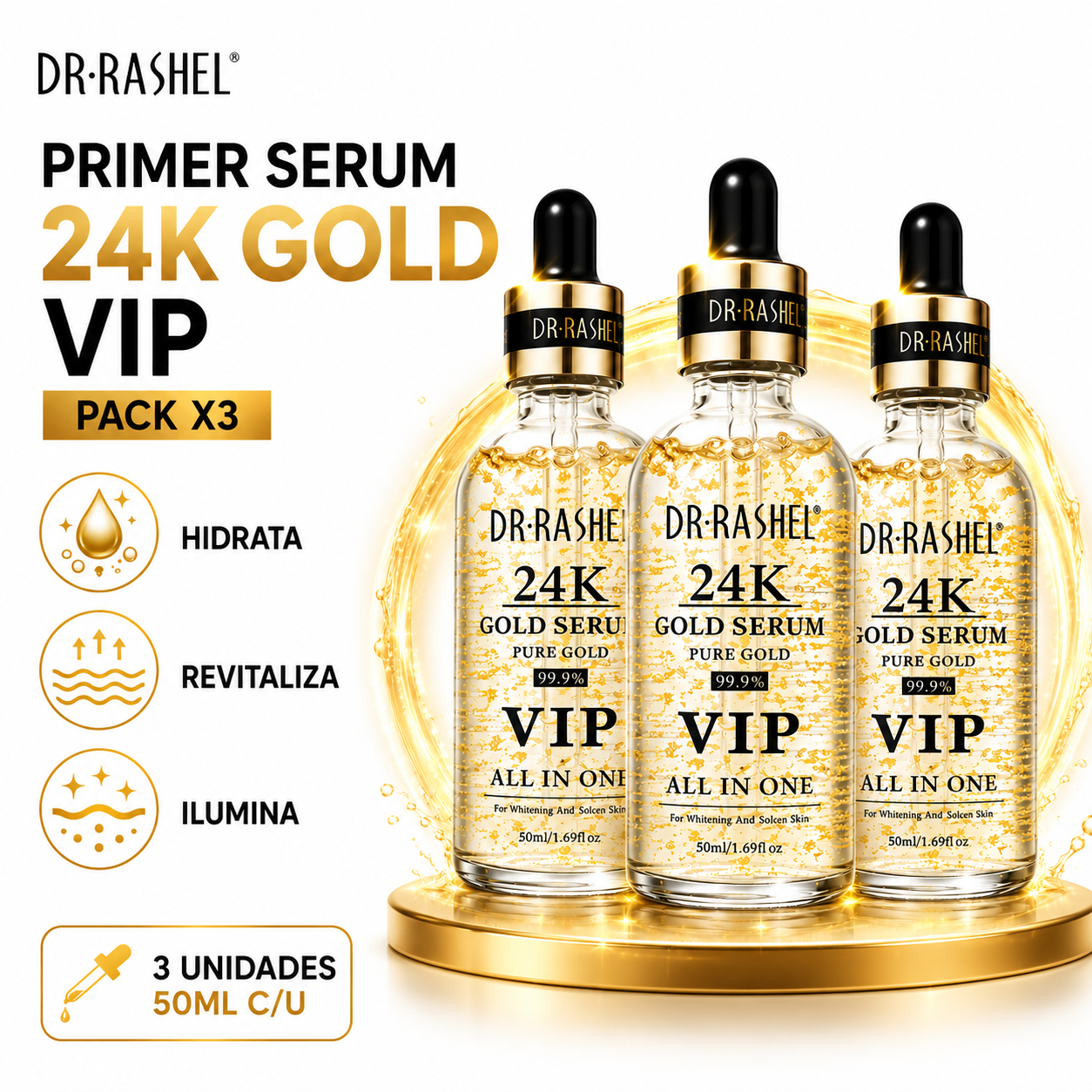 PACK 3 PRIMER SERUM 24K GOLD VIP 50ML DR RASHEL - 1
