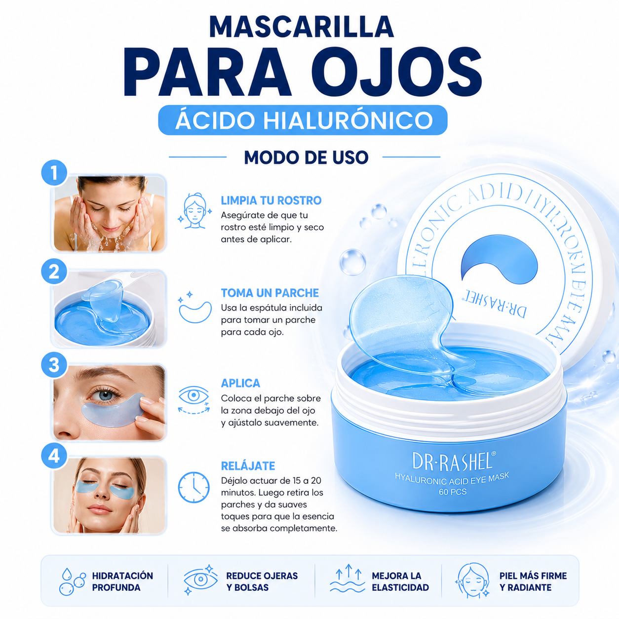 PACK 3 MASCARILLA PARA OJOS ÁCIDO HIALURÓNICO 60 PZS DR RASHEL - 3