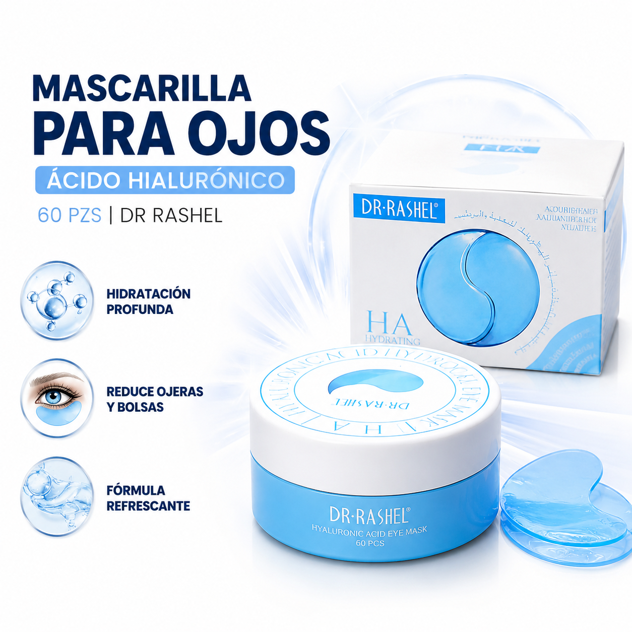 MASCARILLA PARA OJOS ÁCIDO HIALURÓNICO 60 PZS DR RASHEL - 1