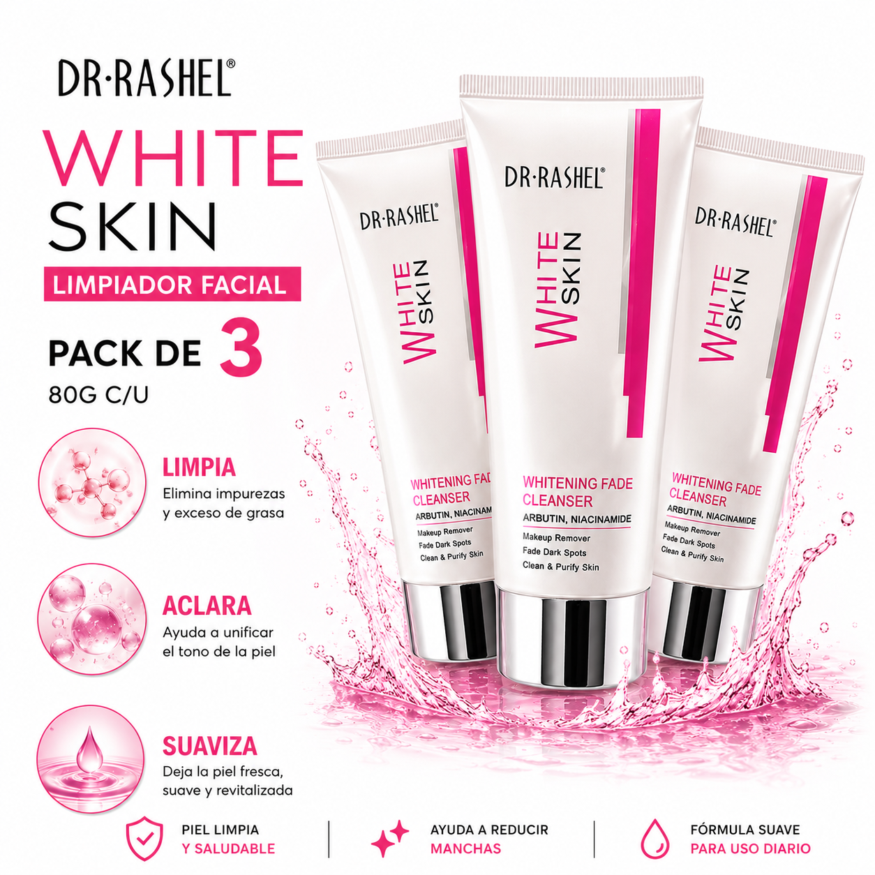 PACK 3 LIMPIADOR FACIAL WHITE SKIN 80G DR RASHEL - 1
