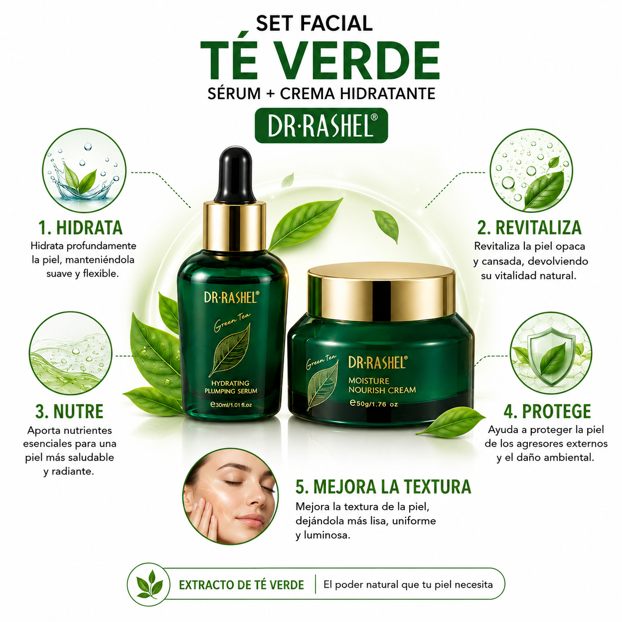SET FACIAL TÉ VERDE SERUM Y CREMA HIDRATANE 50G DR RASHEL - 2