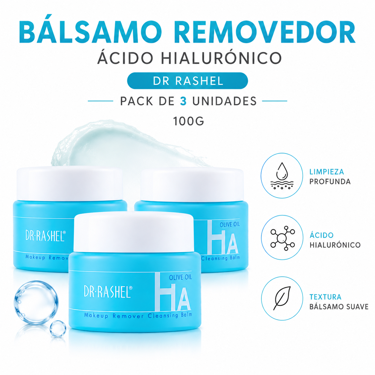 PACK 3 BÁLSAMO REMOVEDOR ÁCIDO HIALURÓNICO 100G DR RASHEL - 1