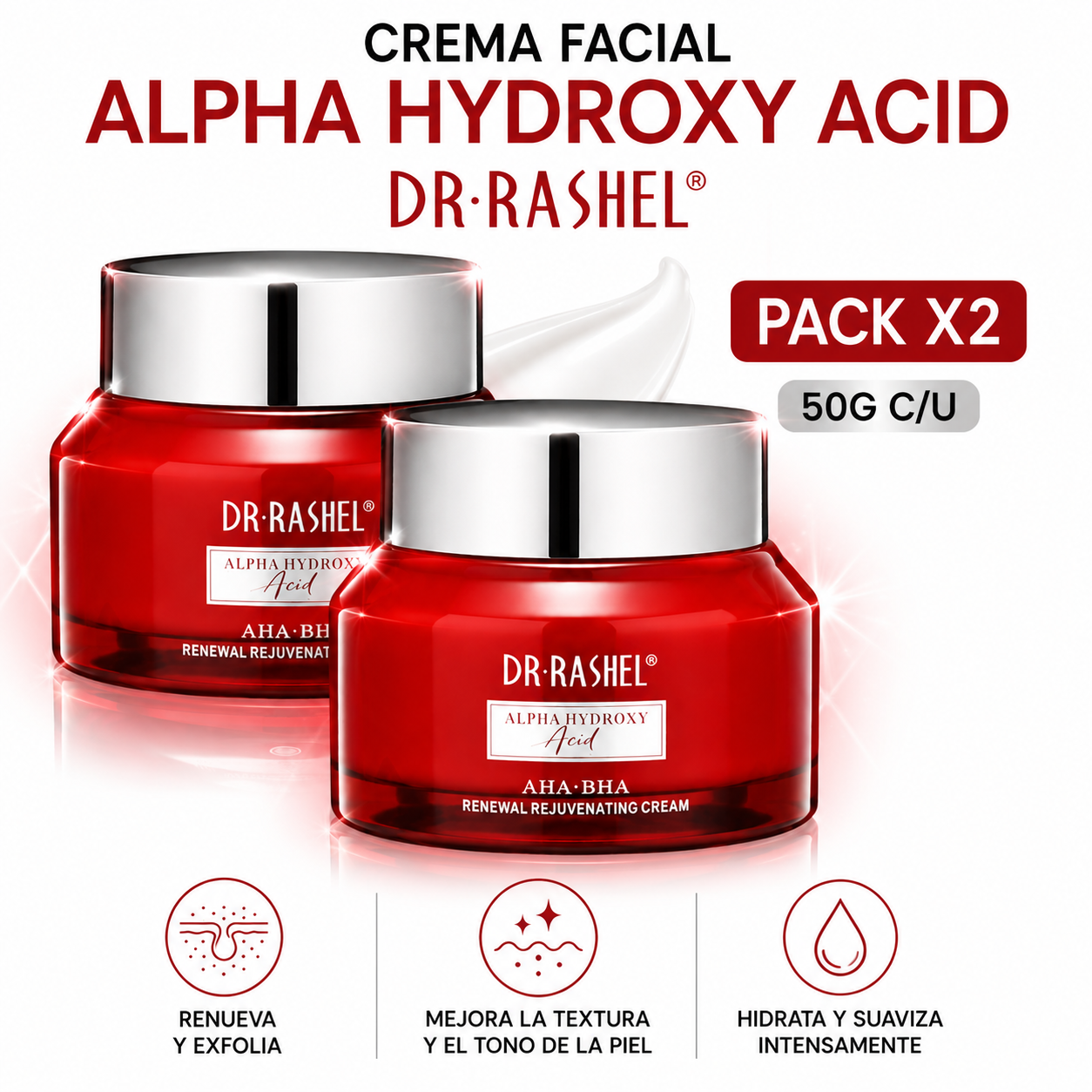 PACK 2 CREMA FACIAL ALPHA HYDROXY ACID 50G DR RASHEL - 1