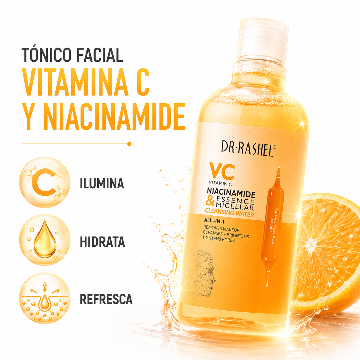 TÓNICO FACIAL VITAMINA C Y NIACINAMIDE 500ML DR RASHEL - 1