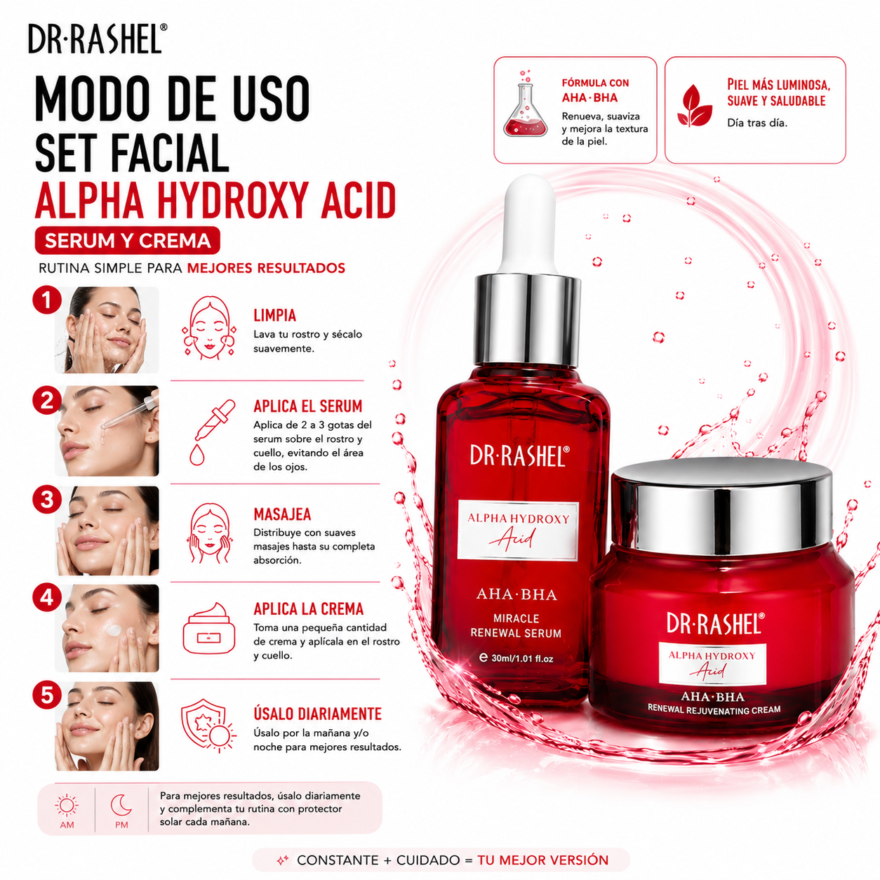 SET FACIAL ALPHA HYDROXY ACID SERUM Y CREMA DR RASHEL - 3