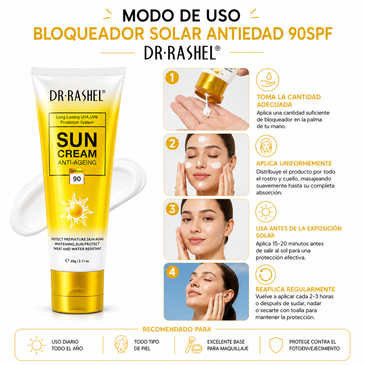 PACK 3 BLOQUEADOR SOLAR ANTIEDAD 90SPF 60G DR RASHEL - 3